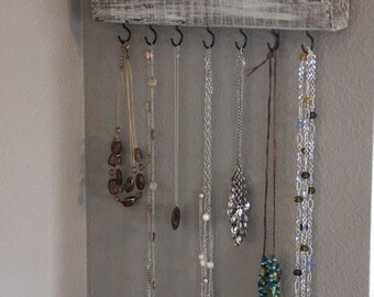 Gray Distressed Jewelry Hanger, Jewelry Organizer, Necklace Hanger, Jewelry Storage, Jewelry Display, Necklace