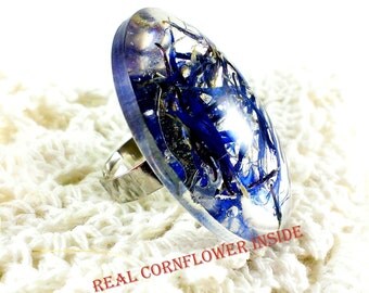 Flower ring gift For girlfriend Gift for her Resin ring Statement ring Nature ring Blue ring Floral ring Womens gift For wife Cornflower