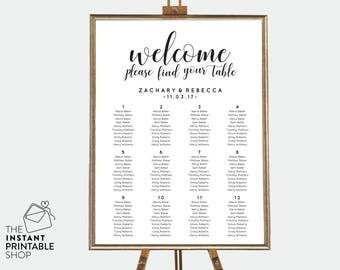 Reception seating chart, Rustic wedding seating chart template, Editable pdf, Wedding table plan, Printable seating chart printable