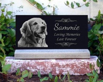 Pet Memorial Stone Pet Grave Marker Pet Headstone With Optional *Base Stand* Granite Headstone Customized with YOUR Pets Photo