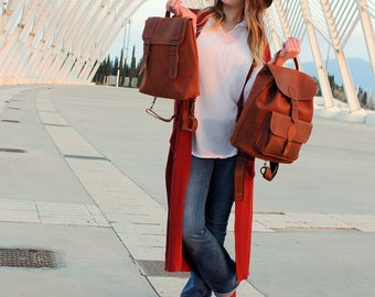 Leather BACKPACK, leather satchel, Brick Red rucksack for women/ men, available in 5 colors and 3 sizes