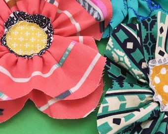 Handmade Fabric Flowers. Set of Three. Craft Supplies
