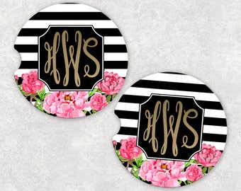 Monogrammed Car Coasters, Sandstone Coasters, Personalized Coasters
