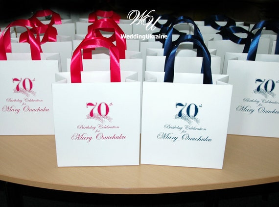 50 Birthday Gift Bags with satin ribbon and name