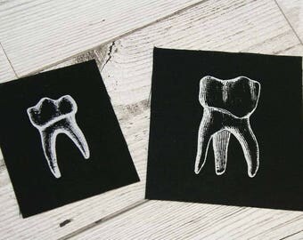 Occult patches - two tooth patches - teeth, punk patch, goth patch, pagan patches, witch, sew on patch, horror patch, nu Goth, skull, pagan