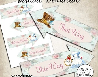 Digital Alice in Wonderland Arrow Signs - Party,Decoration,Printable,DIY,Wedding,Onederland Arrows