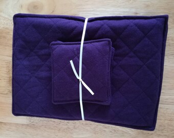 Set of four soft quilted place mats with matching coasters, available in purple