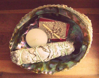 White Sage Kit // Sage Smudge Kit // Matchbox+Tealight // 4" Tripod // 5" Sage Bundle //5" Abalone Shell // Great Gift