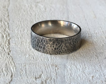 Men's silver ring, Rugged sterling silver mans ring, Oxidised silver men's wedding band, Rustic chunky textured mans silver wedding band