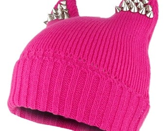 Pussyhat Women's Spiked Stud Cat Ear Beanie Hat (30205)