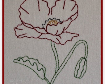 Linework Poppy Machine Embroidery Design Pattern Two Sizes 4x4 and 5x7 Included by Titania Creations. Instant Download.