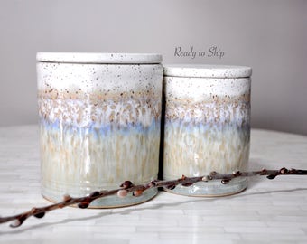 Pottery, Pottery Canister Set, Wheel Thrown Canisters, Canister set, Handmade Pottery, Kitchen Canisters, Pottery Canisters, Ready to Ship