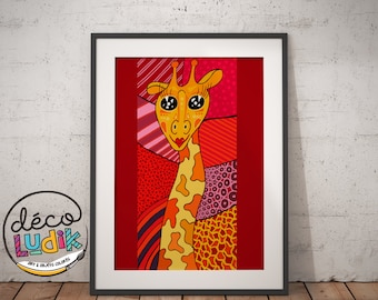 Giraffe print, giraffe illustration, patchwork, art prints, digital print, 8,5X11, wall art