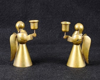 Vintage Brass Angel Candle Holders - Handmade