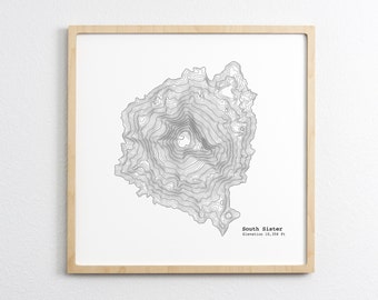 South Sister Oregon (Three Sisters) Art Print - Topographic Map