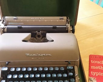 Vintage 1950's Portable Remington Quiet Riter Typewriter + Case + Book + Key - Real Nice