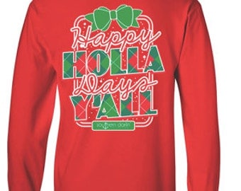 Christmas Shirt, Monogram Christmas Tee, Southern Darlin, Like Simply Southern Long Sleeve, Long Sleeve Southern, Holla Y'all, Happy Holla,