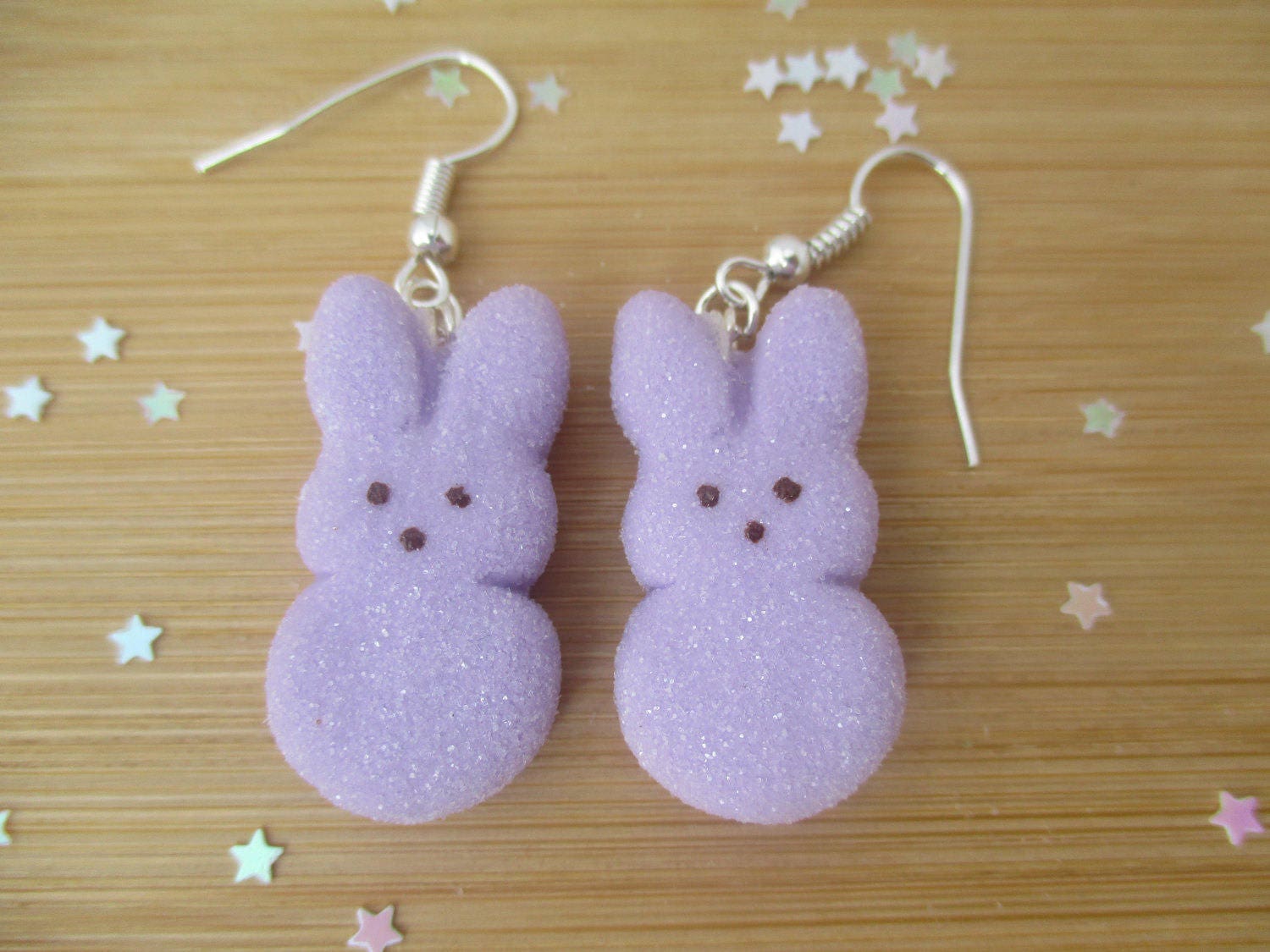 Purple Bunny Peeps Earrings Easter Handmade Polymer Clay