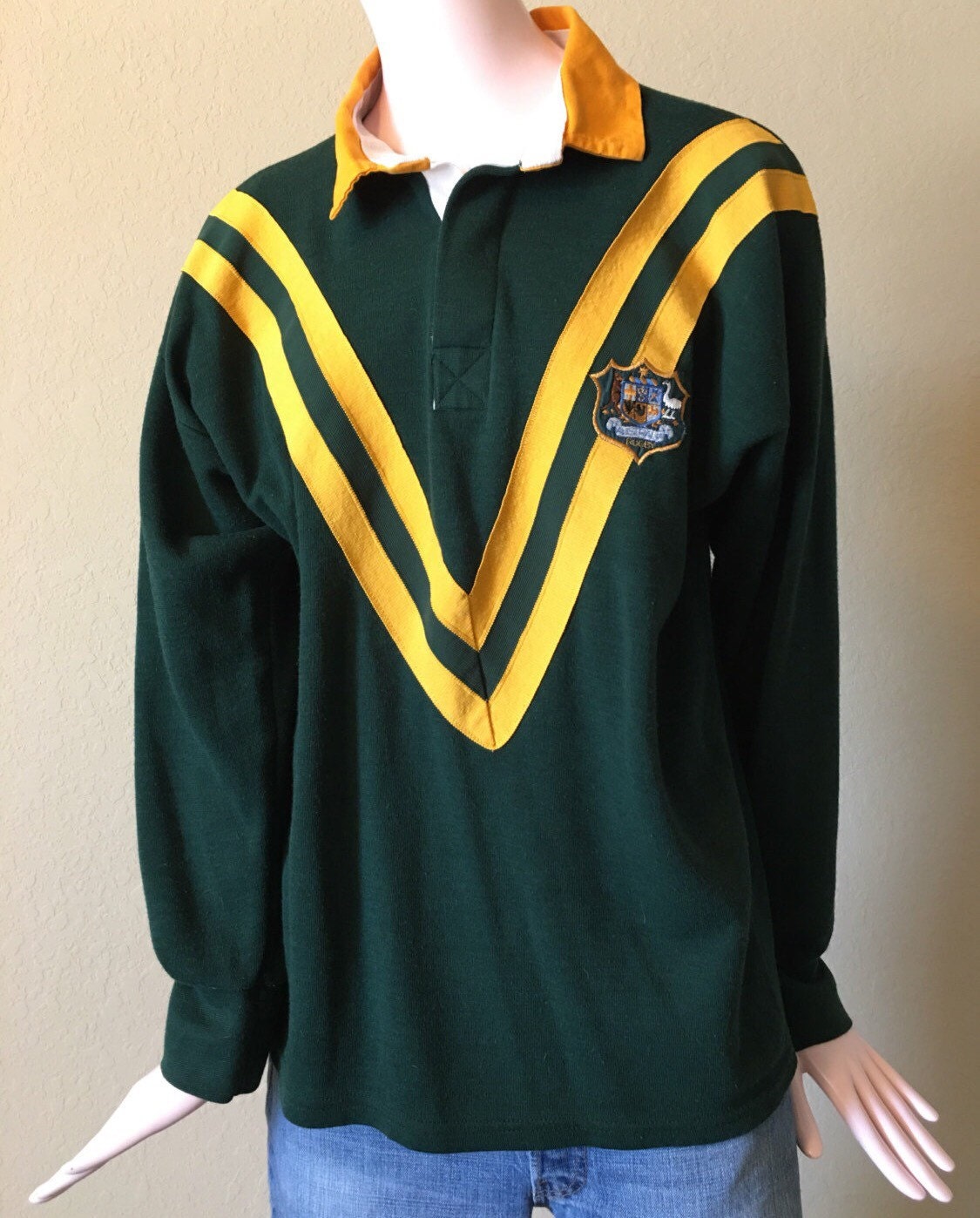 Vintage Australia Rugby Jersey Shirt Kangaroo Emu Crest Patch
