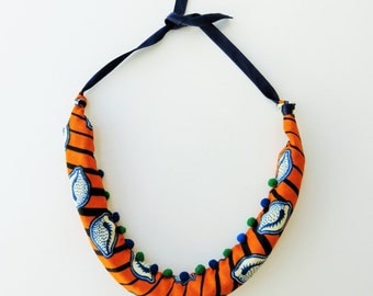 African necklace, African jewelry, unique necklaces for her, tribal necklace, boho jewelry, fabric bold necklace, Christmas gift for her,