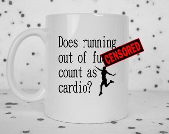 Running cardio mug, no f*cks, cardio, fitness humor, profanity, zero f*cks, running sucks, no f*cks left, sarcasm, snarky mugs, mature