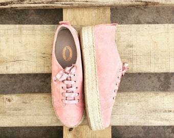 All-pink espadrilles sneakers! Suede sneakers, espadrilles,platform sneakers!handmade,realleather,womensshoes,ties,suedesneakers!