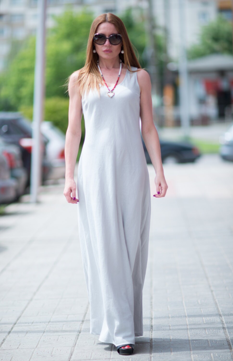 Grey Linen Dress Long Linen Dress Grey Maxi Linen by EUGfashion