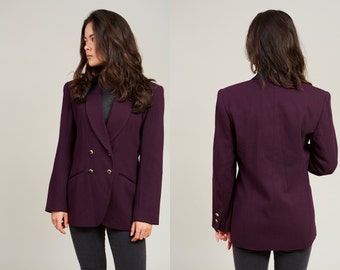 Sale! 90s Kasper Deep Plum Purple Wool Double Breasted Blazer Jacket • M