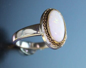 Opal Ring Sterling Silver Mixed Metal Design Handmade