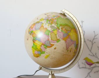 world map, globe terrestrial bright base wood, vintage world globe, Nova Rico antique series, Italy