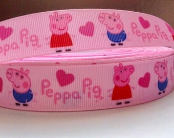 7/8 inch Peppa Pig Ribbon Grossgrain Ribbon Peppa Pig Ribbon by The Yard Peppa Pig Hair Bows