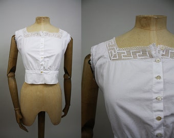Victorian Cotton Corset Cover / Victorian Camisole / Cotton Crochet Lace / Size Small / Antique / XS S