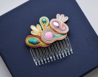 Pastel soutache hair comb Decorative Combs, Hair Accessories, pettine decorativo, peigne décoratif, sierkam