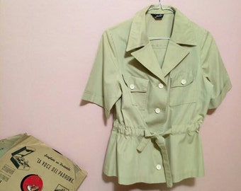 70s Clothing.Womens Buttoned Blouse.1970 Blouse.Khaki Blouse.Elegant Blouse.Vintage Blouse.70's Blouses.Elegant Blouse.Free Shipping.Size L