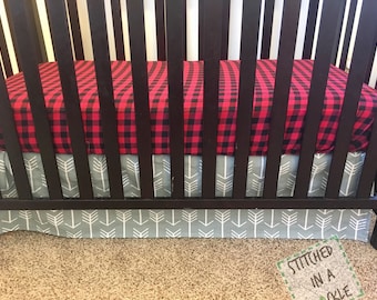 Plaid crib sheet, fitted crib sheet, woodland crib bedding/woodland crib sheet/crib sheet/red plaid sheet, buffalo plaid bedding, lumberjack