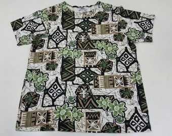 FREE SHIPPING Ys Sport Primadoral Paleozoic Abstract Polynesian Tribal Funk Hawaiian Vomit T Shirt Size Medium Made in USA Vintage 90s
