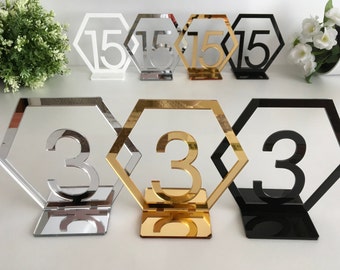 Geometric Table Numbers, Hexagon Table Numbers, Reception table numbers, Wedding freestanding numbers Wedding Sign, Gold wedding centerpiece