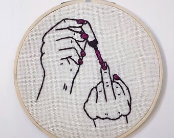 Middle Finger Embroidery Hoop / Feminist Embroidery / Femme Power Wall Art by FemmeThreads