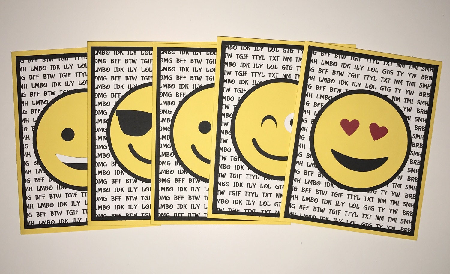 handmade set of 5 emoji cards emoji's smile happy