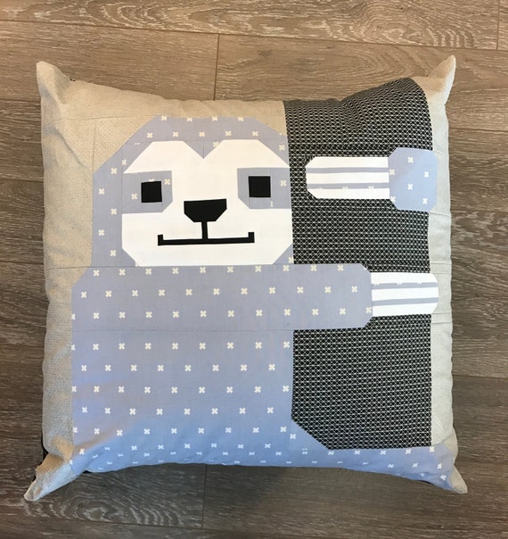 Items similar to Sloth Pillow Kit- Blue- Sleepy Sloth Quilt Pattern