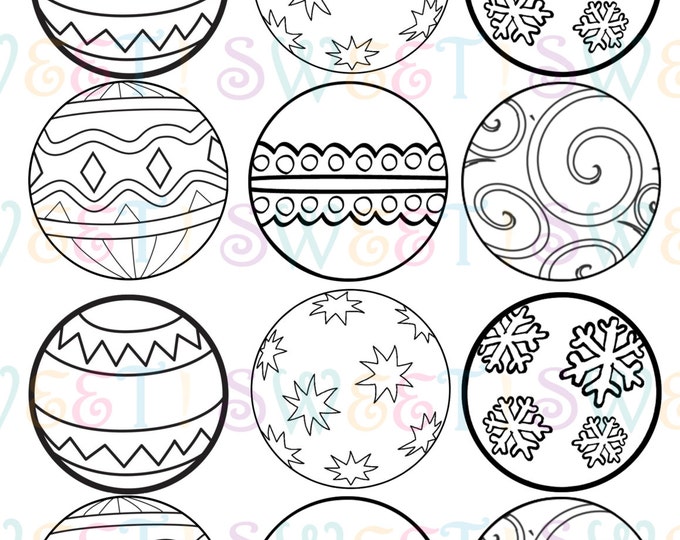 Paint Your Own Edible Christmas Ornament Cupcake, Cookie or Oreo Toppers, Coloring Sheet - Wafer Paper or Frosting Sheet