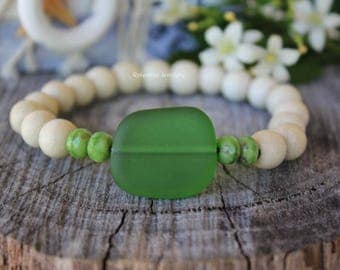 Cultured Sea Glass bracelet. Sea Glass Jewellery. Yoga. Beach jewelry. Crystal bracelet. Beach boho. Gift for her.
