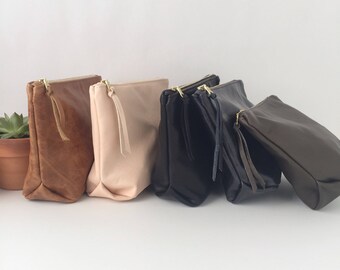Leather Makeup Bag // Monogrammed Leather Clutch // Cosmetic Bag // Travel Bag // Soft Leather Clutch