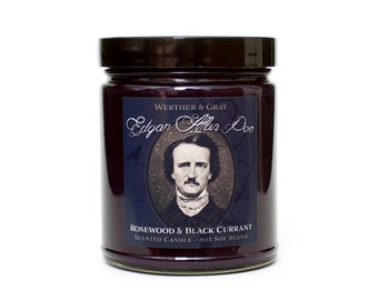EDGAR ALLAN POE, Scented Candle, Rosewood & Black Currant, Gothic Decor, Horror Candle, Victorian Era, Literary Candles, Book Themed, Writer