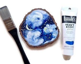 Night stars painting. wood slice art. Galaxy wood slice. night sky wood slice. Hand painted coasters. Gift. Stocking stuffer.