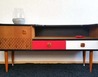 Enfilade vintage teak red, black and white patterns geometric