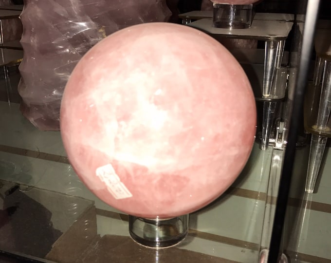 Six Star Rose Quartz Crystal Sphere from Madagascar- 4" diameter- Quartz Crystal \ Love \ Heart Chakra \ Gift for Her \ Crystal Ball \ Reiki