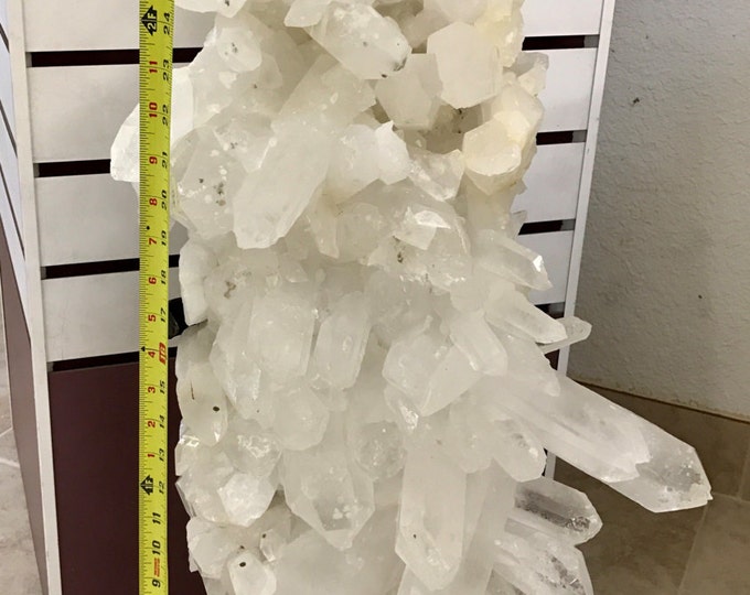 Quartz Cluster from Tibet- Perfect Points 30" Tall W/ Steel Base- Home Decor \ Crystal Cluster \ Quartz \ Quartz Crystal \ Quartz Cluster