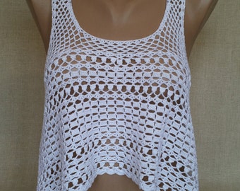 White crochet top Bohemian top Cotton top Crochet festival