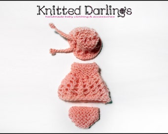 Handmade knitted 3 piece set for mini baby 4,5"- 5" by Knitted Darlings #43
